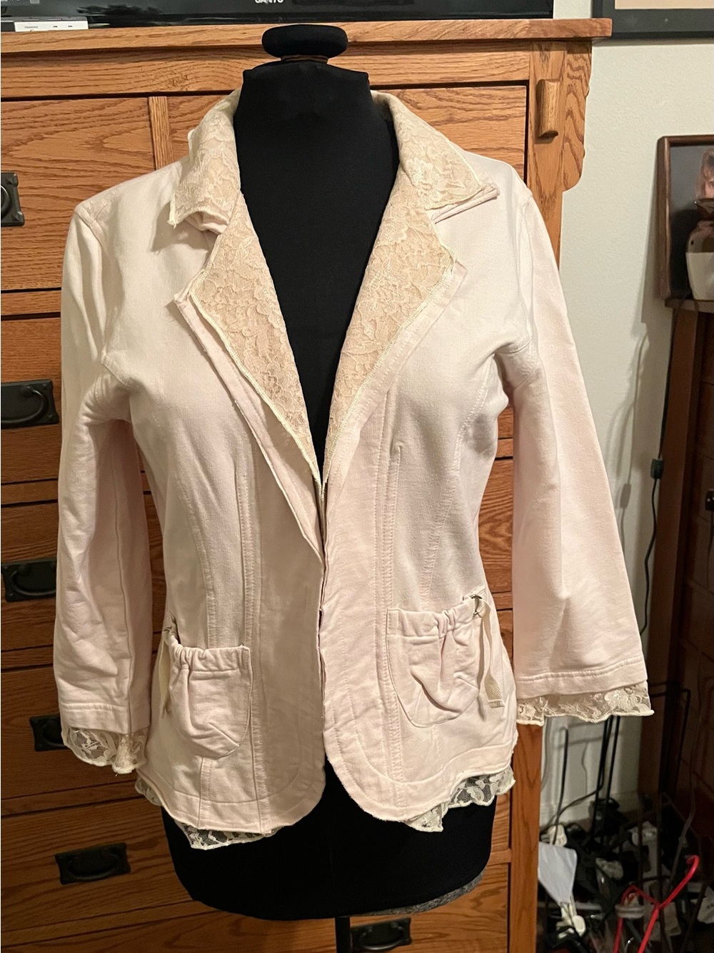 Massini Cream Lace-Trim Blazer Jacket